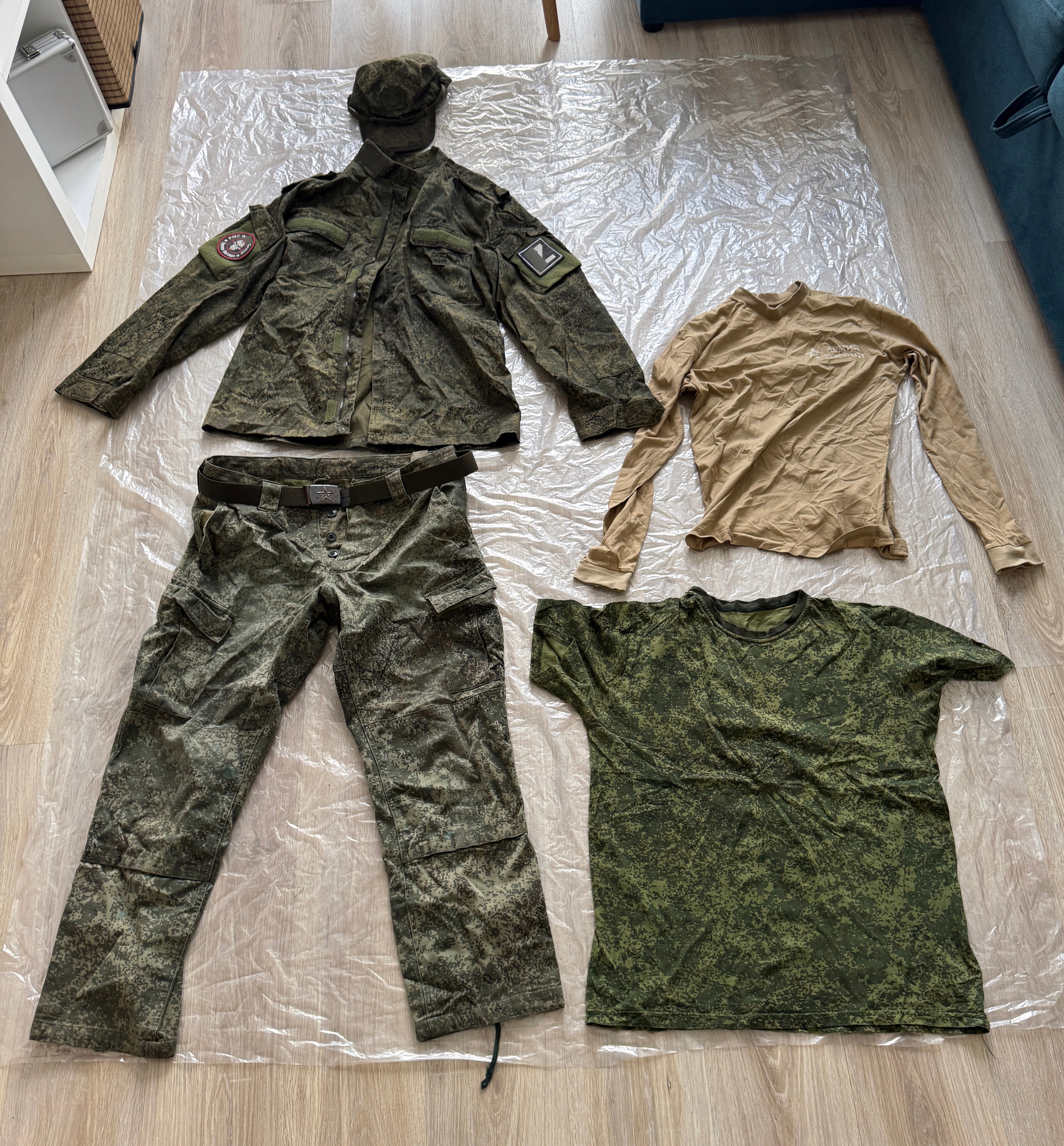 Trophy russian soldier set uniform t-shirt cap patch belt buckle costume pants camo military army russia Ukraine war 2022-2024 #2