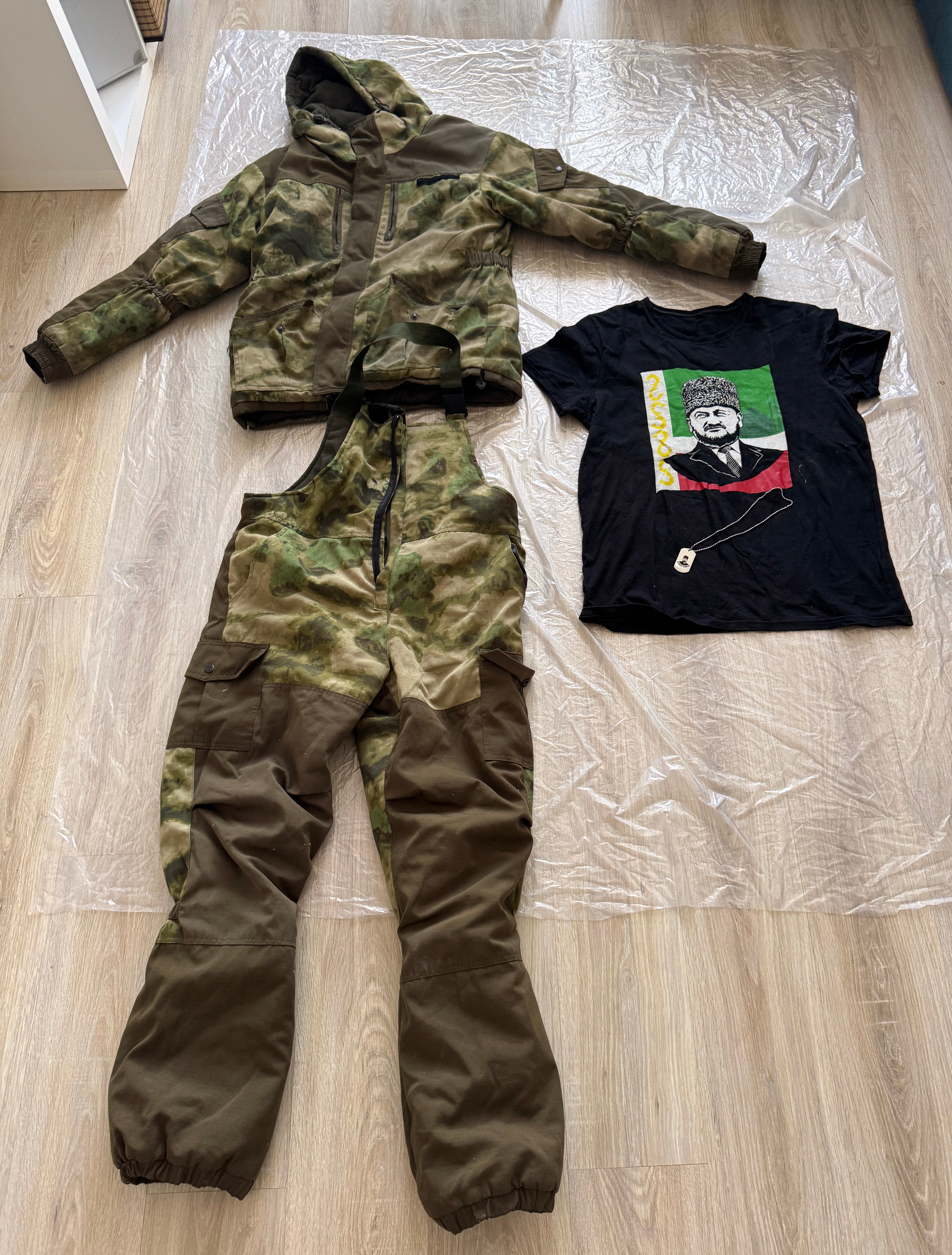 Trophy russian soldier set kadyrovite chechen uniform winter jacket costume pants t-shirt token tag camo russia military army Ukraine war 2022-2024 #2